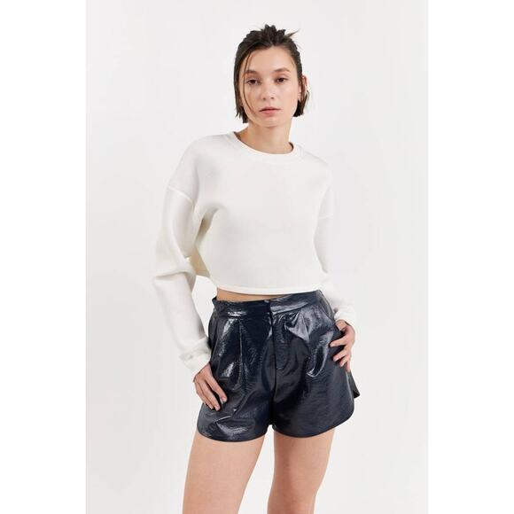 Grey Lab Shiny Vegan Faux Leather Navy Blue PU Shorts JJ125P L Large NEW NWT - Picture 2 of 6